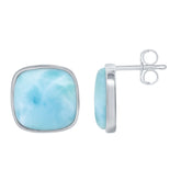Sterling Silver Square Larimar Stud Earrings
